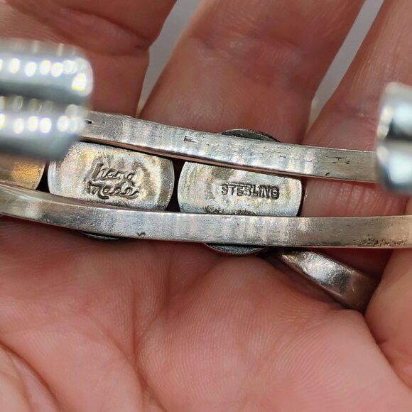 Southwest Sterling Silver Pink Conch Shell Stacker Row Cuff Bracelet - Picture 4 of 6